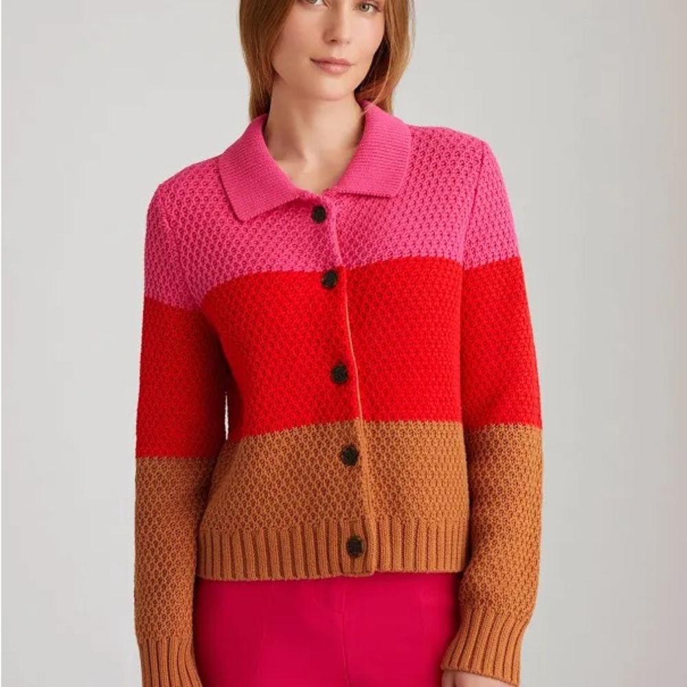 525 America Women's Vibrant HoneyComb Cardigan - Pink, Red, Brown